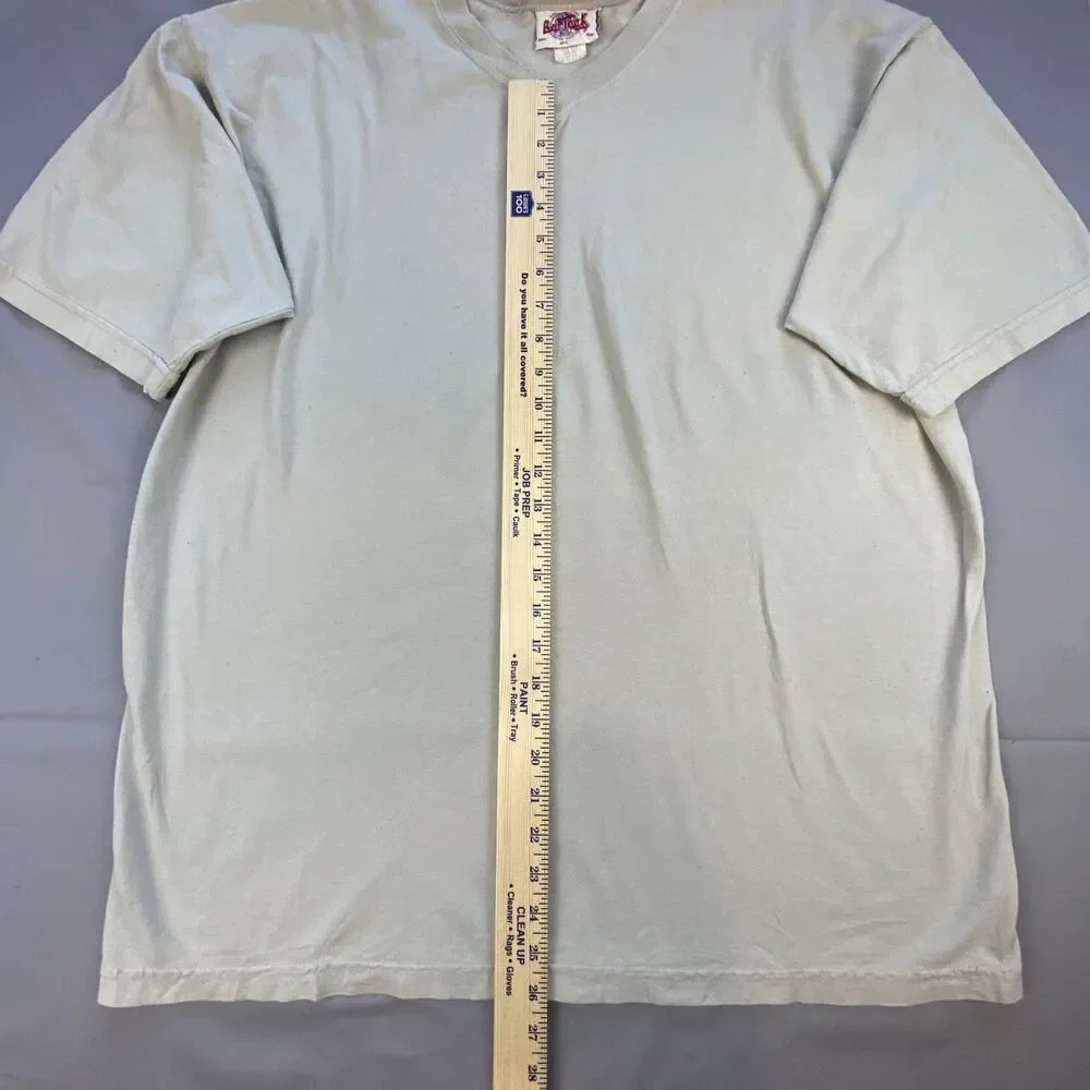 Vintage Best Mens V-Neck T-Shirt Short Sleeve Solid Beige Tan Plain Tee Size L